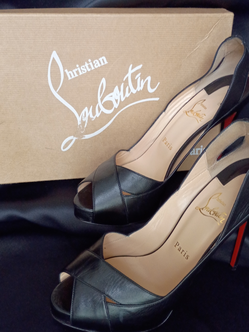 Christian Louboutin Black Leather Peep-Toe Pumps with Red Sole